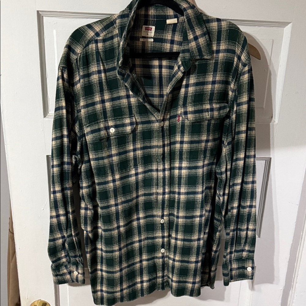 Levi's Dark Green and Cream Flannel Men's Shirt XL